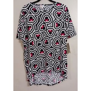 *NWT* LulaRoe Irma White With Black Minnie Mouse Pink Bows Long T-Shirt Size XXS